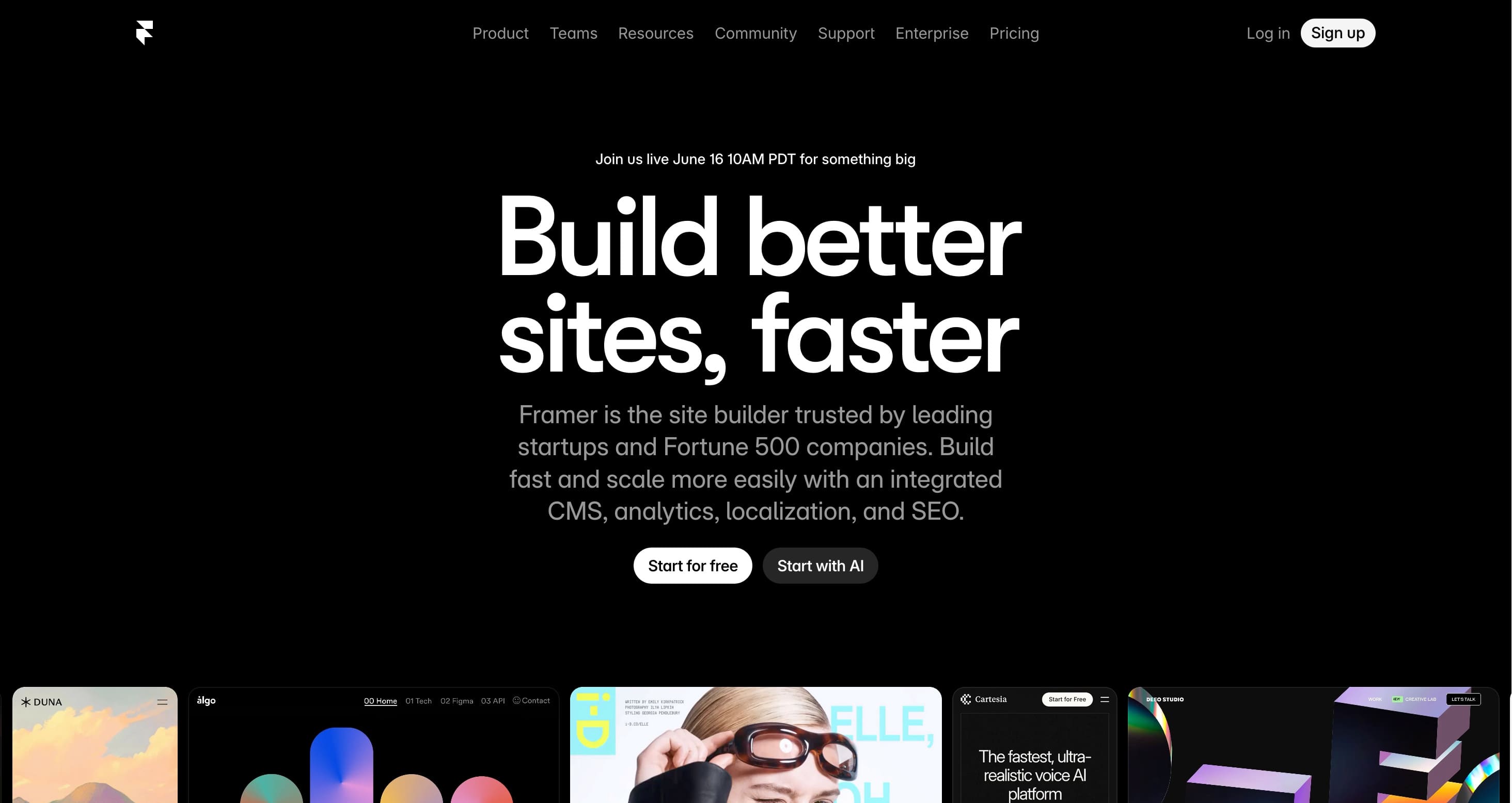 Framer's landing page