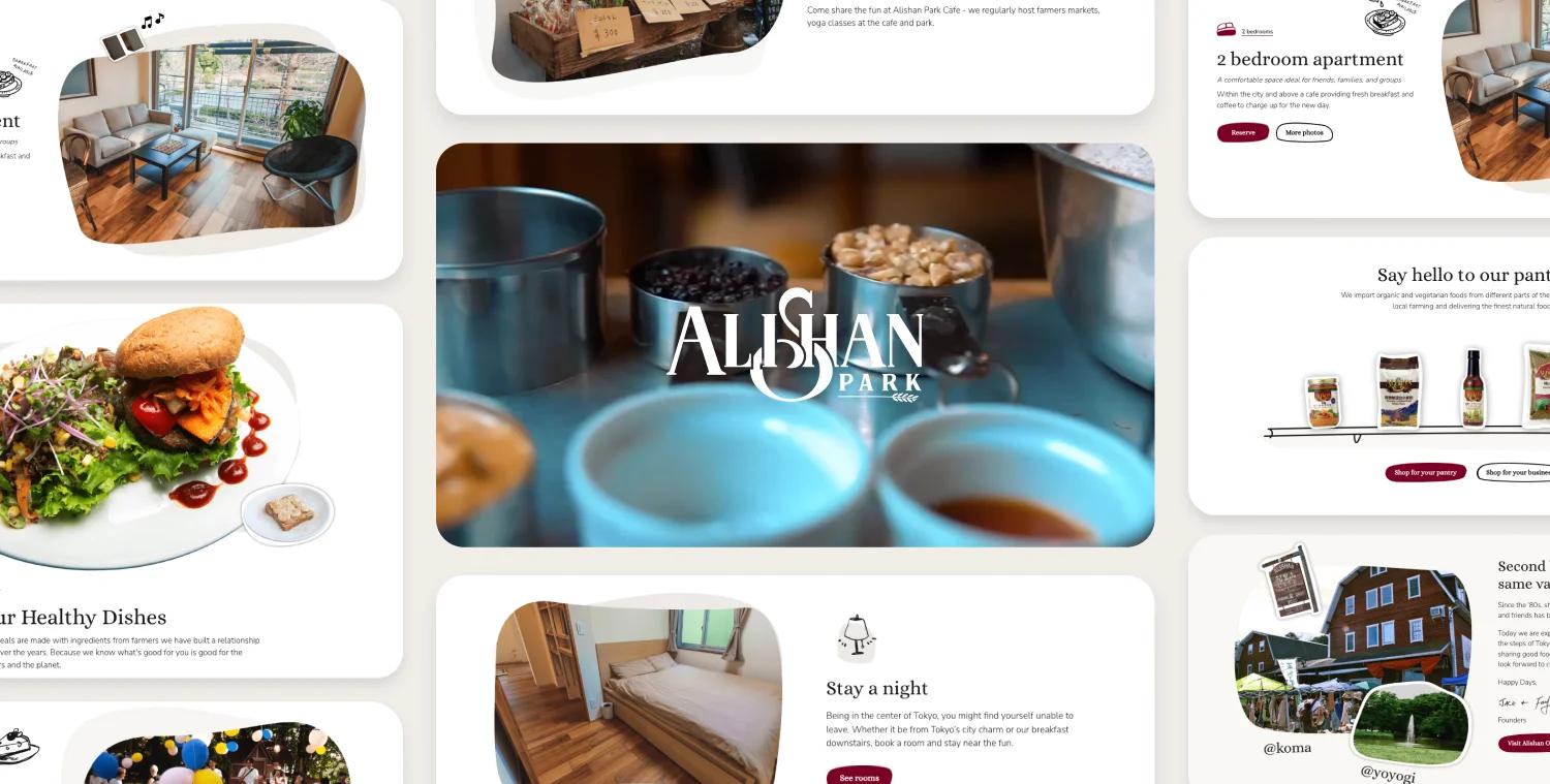 Alishan Park Cafe website design elements and page layouts